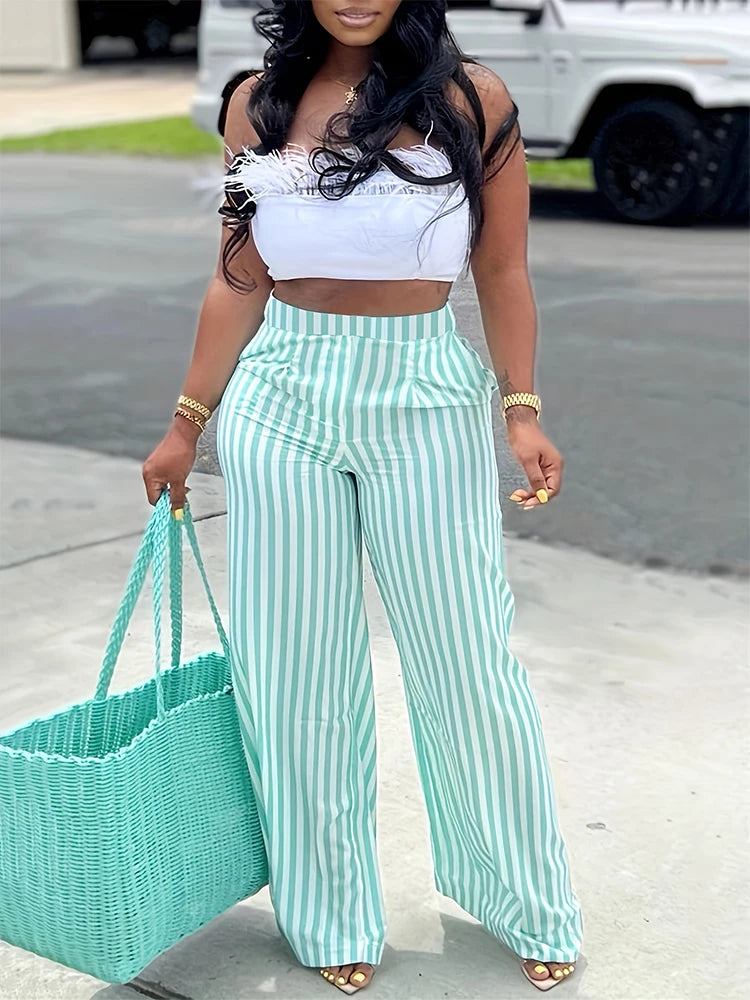 Pantalon Imprimé Rayé Split