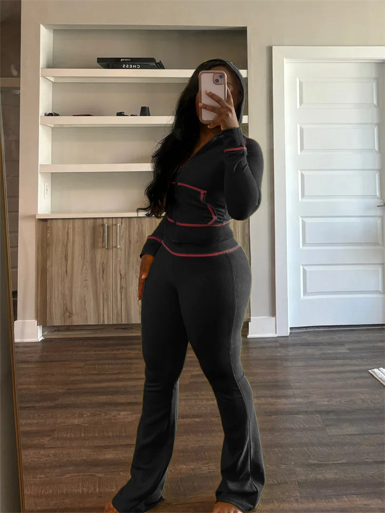 Hoodie Zipper Crop top Suits 2 Piece Sets