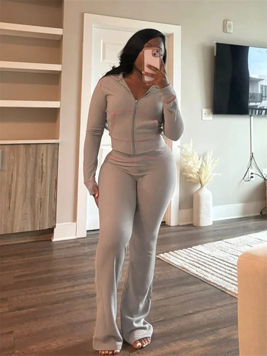 Hoodie Zipper Crop top Suits 2 Piece Sets