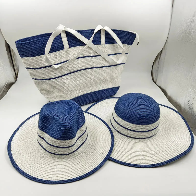 Set chapeau & sac paille bleu été 2025