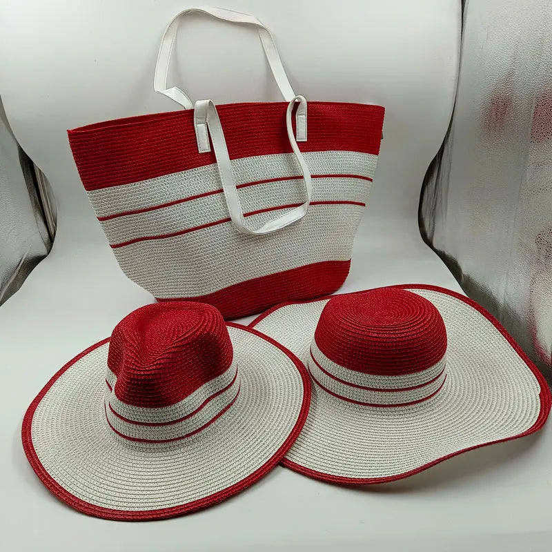 Set chapeau & sac paille bleu été 2025