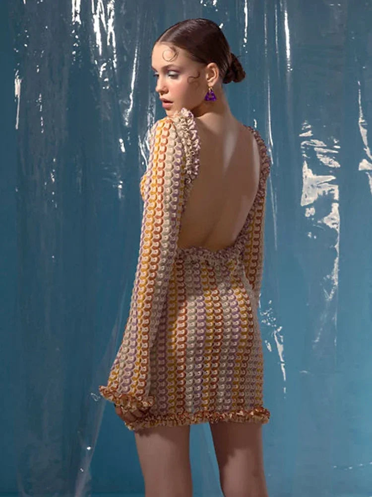 🌺 Robe Longue Tricotée Dos Nu – Style Bohème