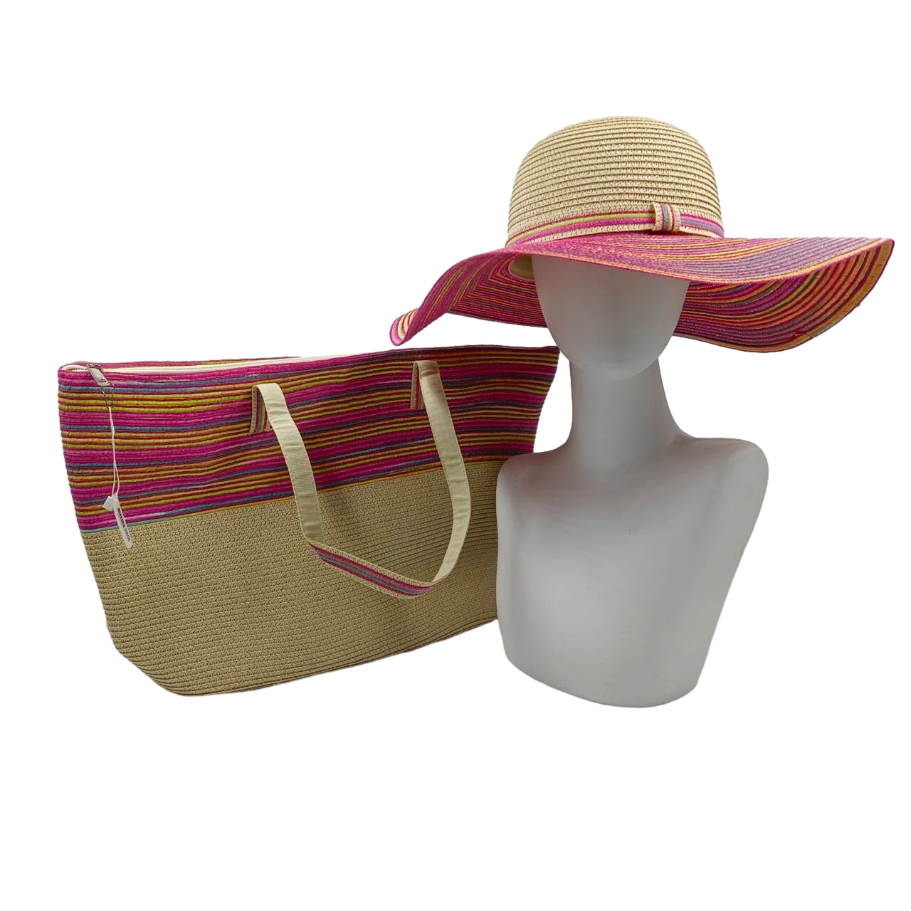 Set chapeau & sac paille bleu été 2025