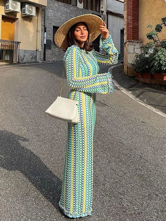 🌺 Robe Longue Tricotée Dos Nu – Style Bohème