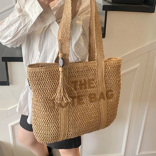 Sac de plage en paille tressée femme