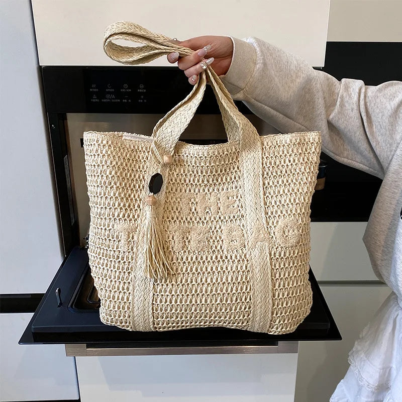 Sac de plage en paille tressée femme