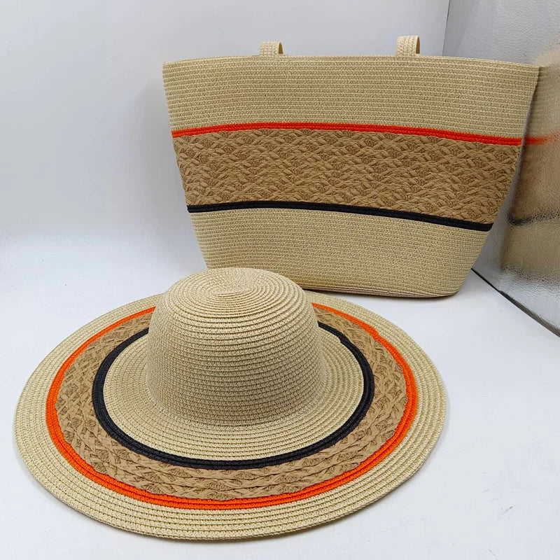 Set chapeau & sac paille bleu été 2025