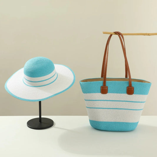 Set chapeau & sac paille bleu été 2025