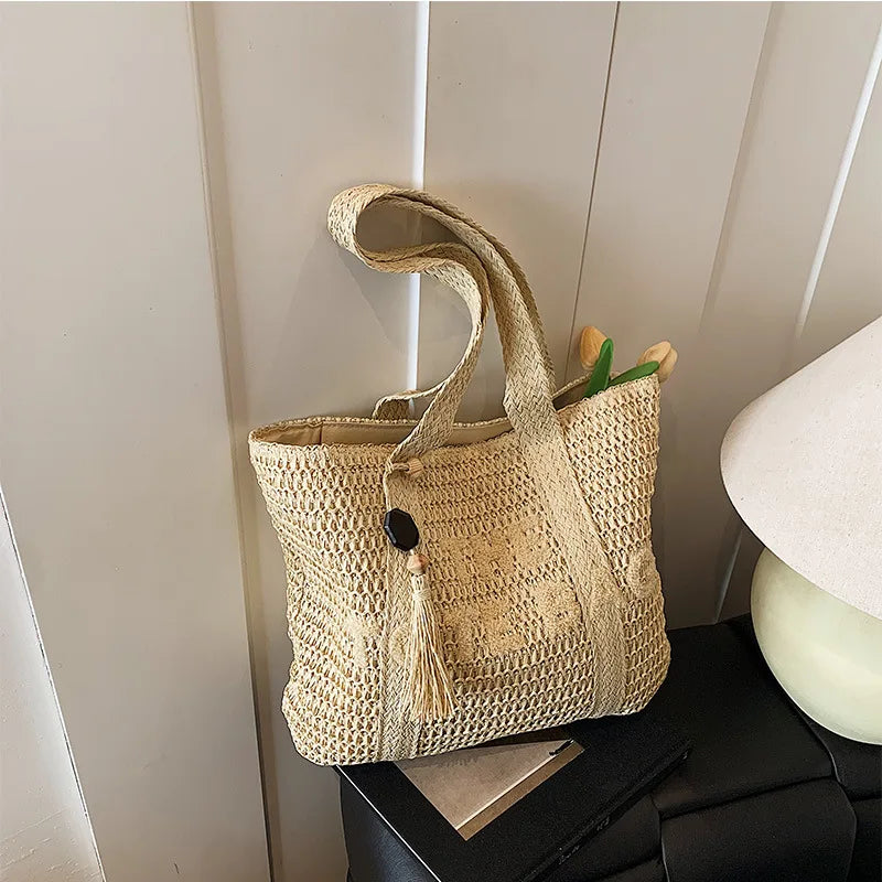 Sac de plage en paille tressée femme