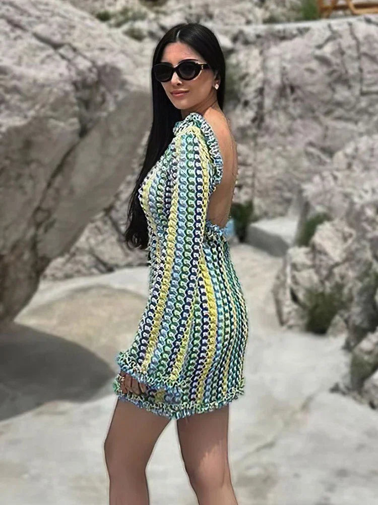 🌺 Robe Longue Tricotée Dos Nu – Style Bohème