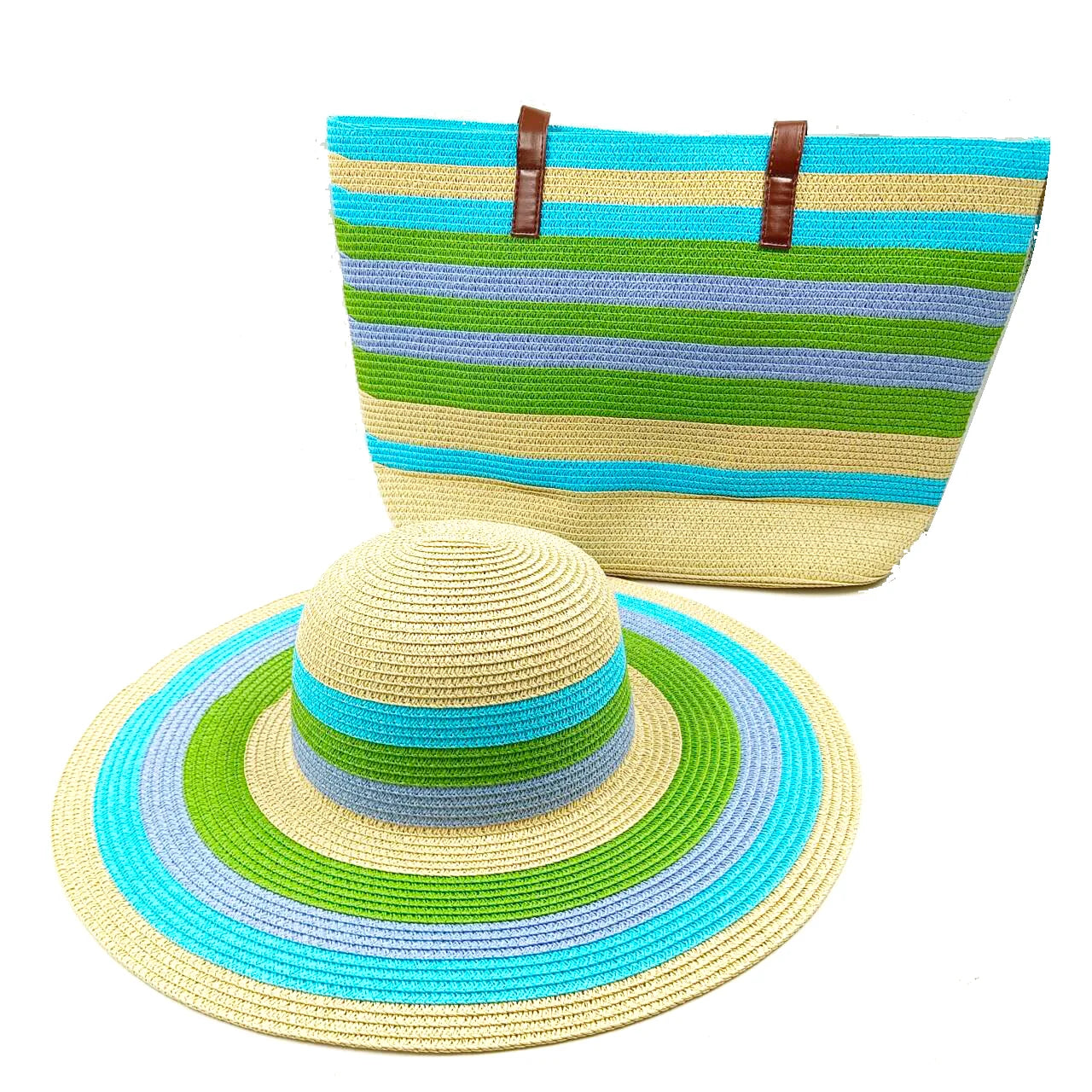 Set chapeau & sac paille bleu été 2025