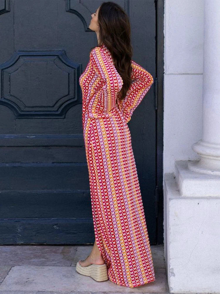 🌺 Robe Longue Tricotée Dos Nu – Style Bohème