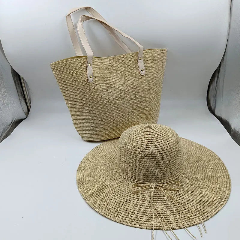 Set chapeau & sac paille bleu été 2025