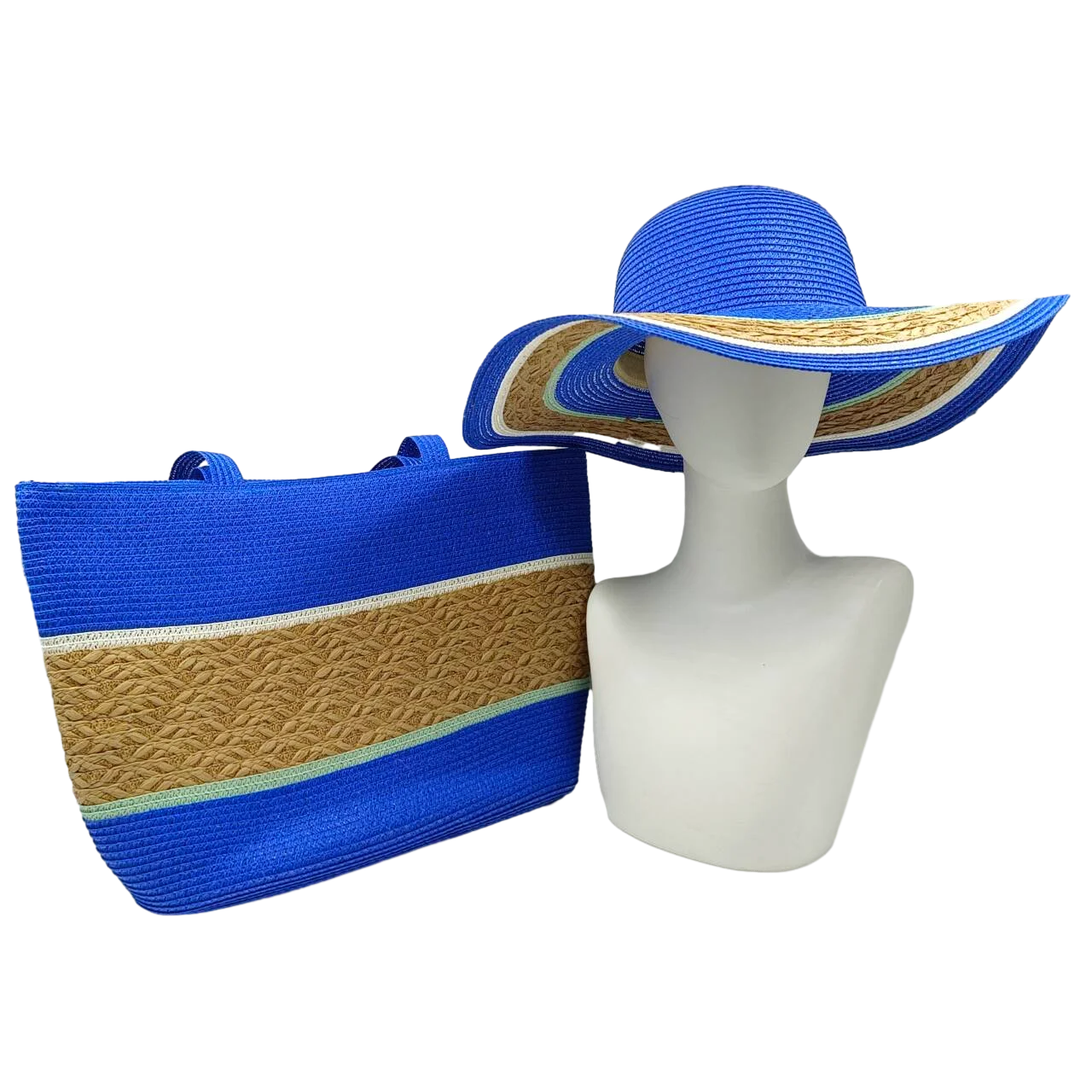 Set chapeau & sac paille bleu été 2025